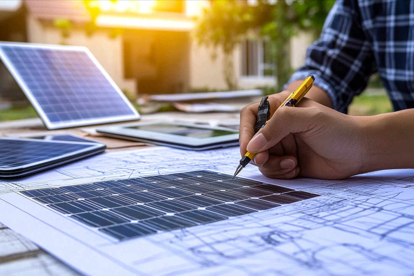 Engenheiros instalando painéis solares